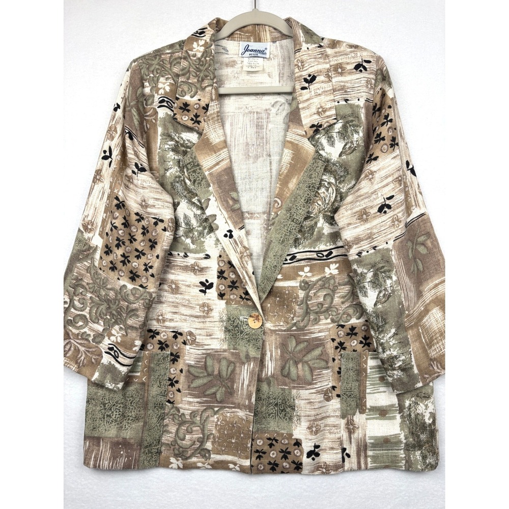 Vintage Joanna Petite Blazer Womens LP Patchwork Print Floral Single Button USA